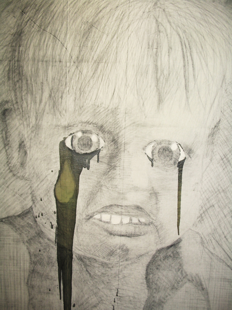 Crying Boy Number 2 | Acrylic, Textile, Wall Paper, Sequins on Canvas | 200 x 145 cm | 2005