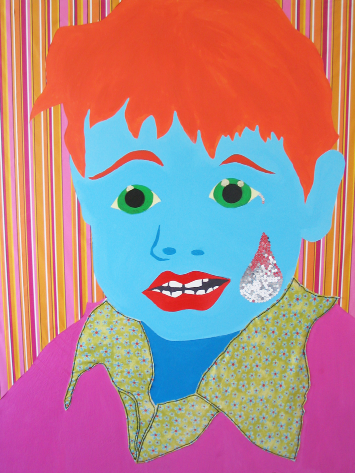 Crying Boy Number 2 | Acrylic, Textile, Wall Paper, Sequins on Canvas | 200 x 145 cm | 2005